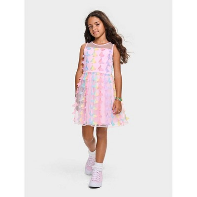 The Children's Place Girls Sleeveless Rainbow 3D Butterfly Mesh Fit And Flare Dress Pink 10 | Target