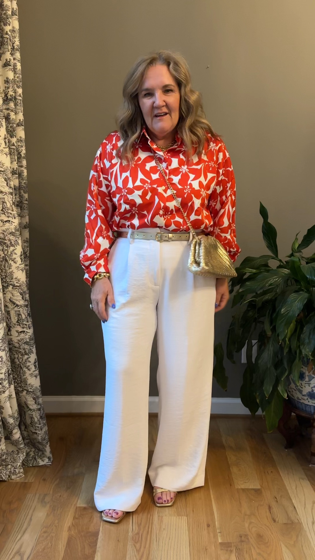 Trousers size 12 regular 
Blouse size large 

Gold accents. This purse is such a classic. Use it with the strap or as a clutch without the strap. 

Don’t miss these gold sandals. So good. Dainty. And a great pair to style with everything just a little elevated. 

Memorial Day outfit white pants Abercrombie loft target work outfit 

#LTKFindsUnder100 #LTKSaleAlert #LTKOver40