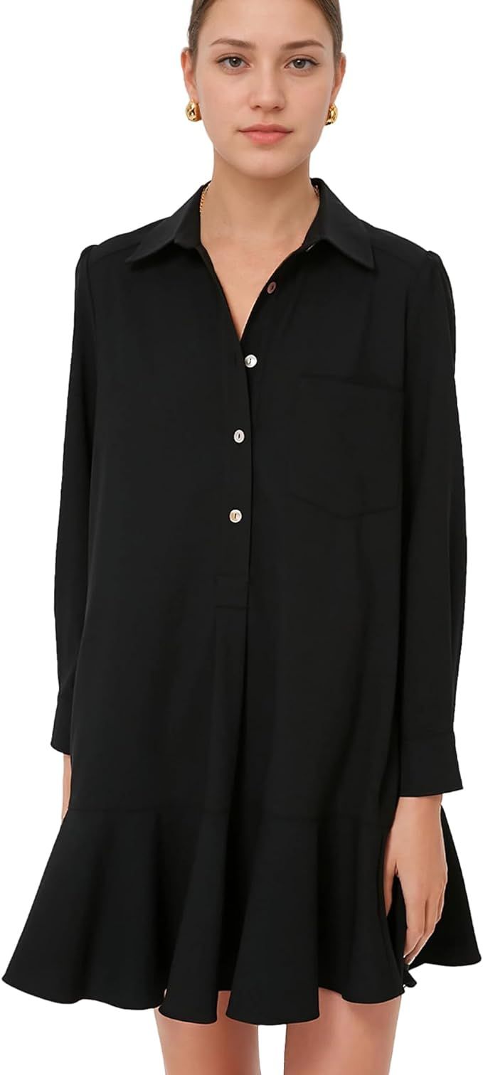 Tunic Mini Shirt Dresses for Women Button Up Long Sleeve Dress Chambray Callahan Ruffle Flowy Cas... | Amazon (US)
