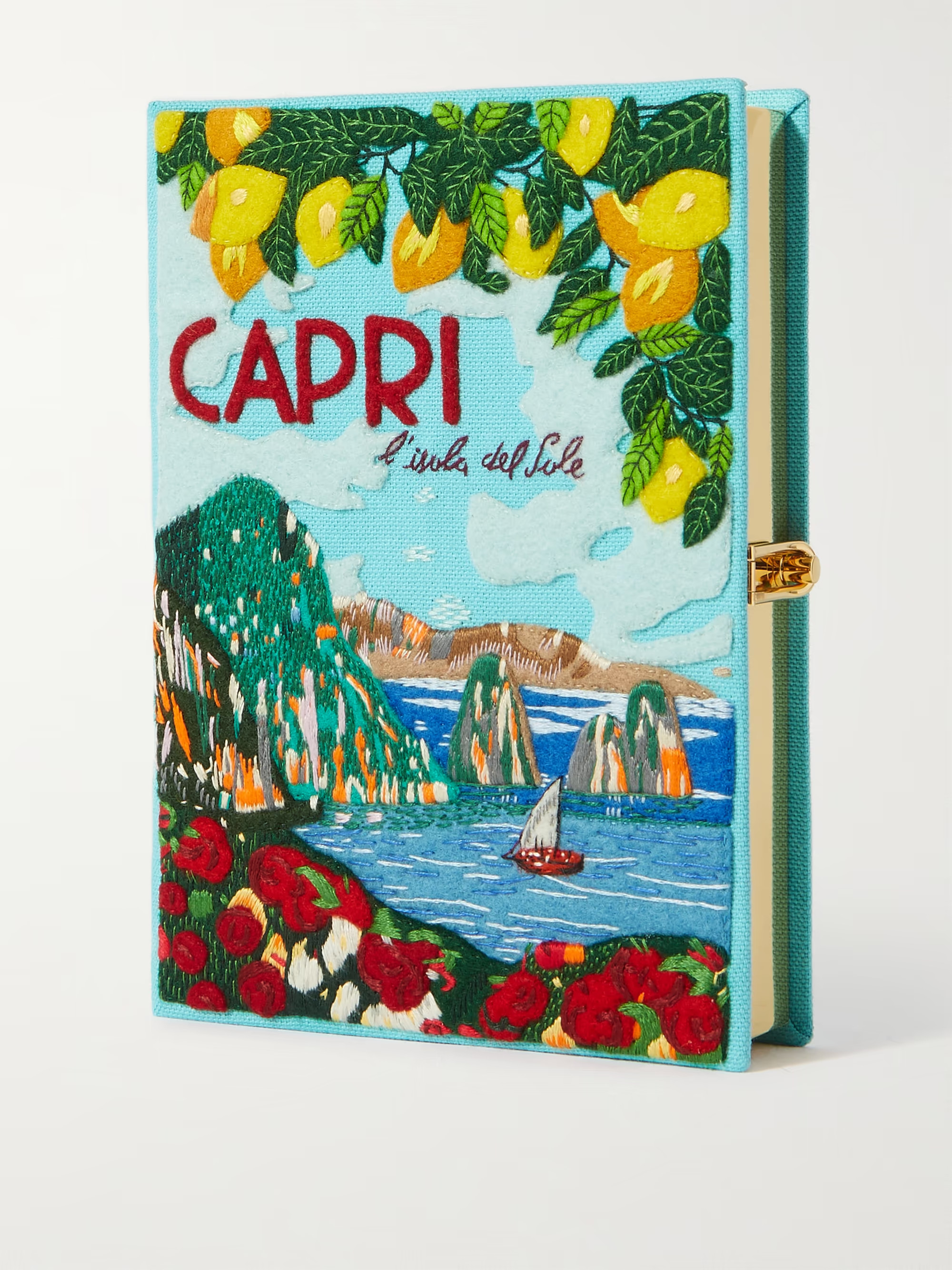 Capri Voyages embroidered appliquéd canvas clutch | NET-A-PORTER (UK & EU)