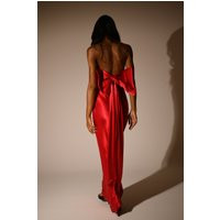 Rochelle Bow Back Satin Maxi Dress - Red | MESHKI US