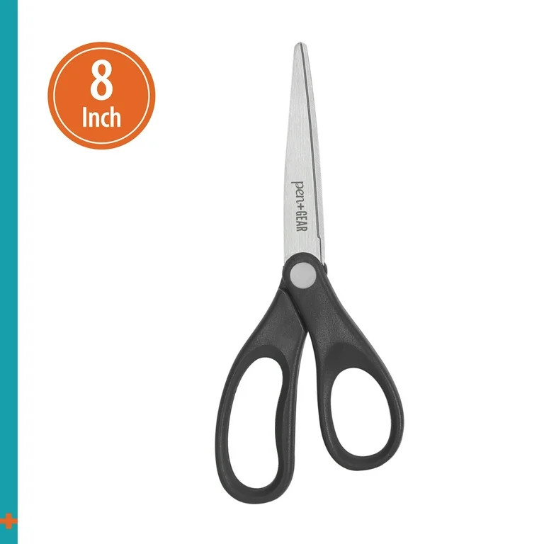 Pen+Gear 8-inch All-Purpose Stainless-Steel Scissors, Pointed, School Supplies, Black | Walmart (US)