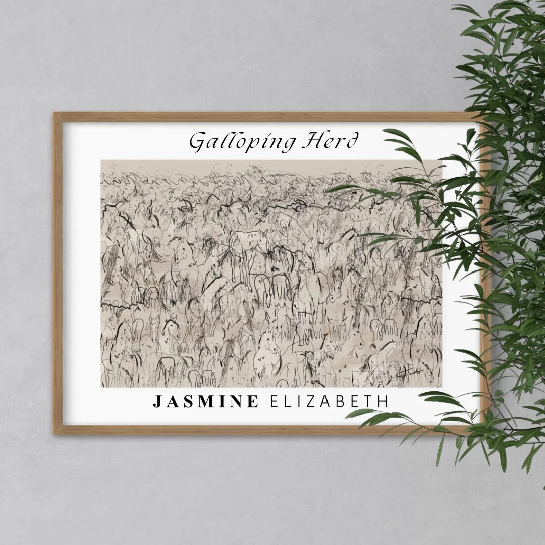 Galloping Herd Digital Download Abstract Horse Herd Print, Framed Oil Painting Wall Art, Rustic F... | Etsy (US)