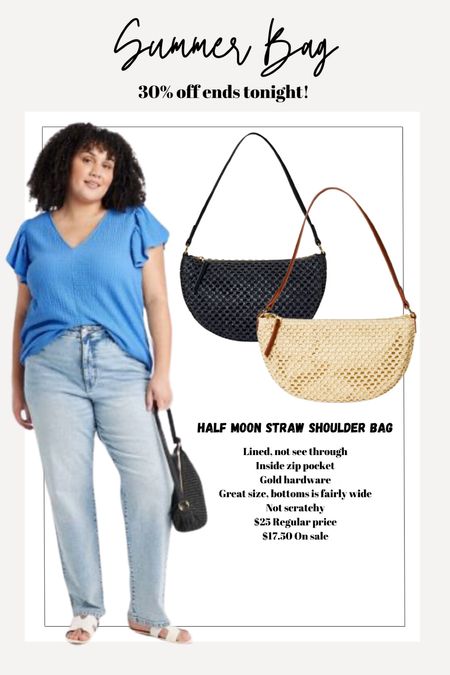 Half moon straw shoulder bag in black or natural
Summer bag, straw bag
