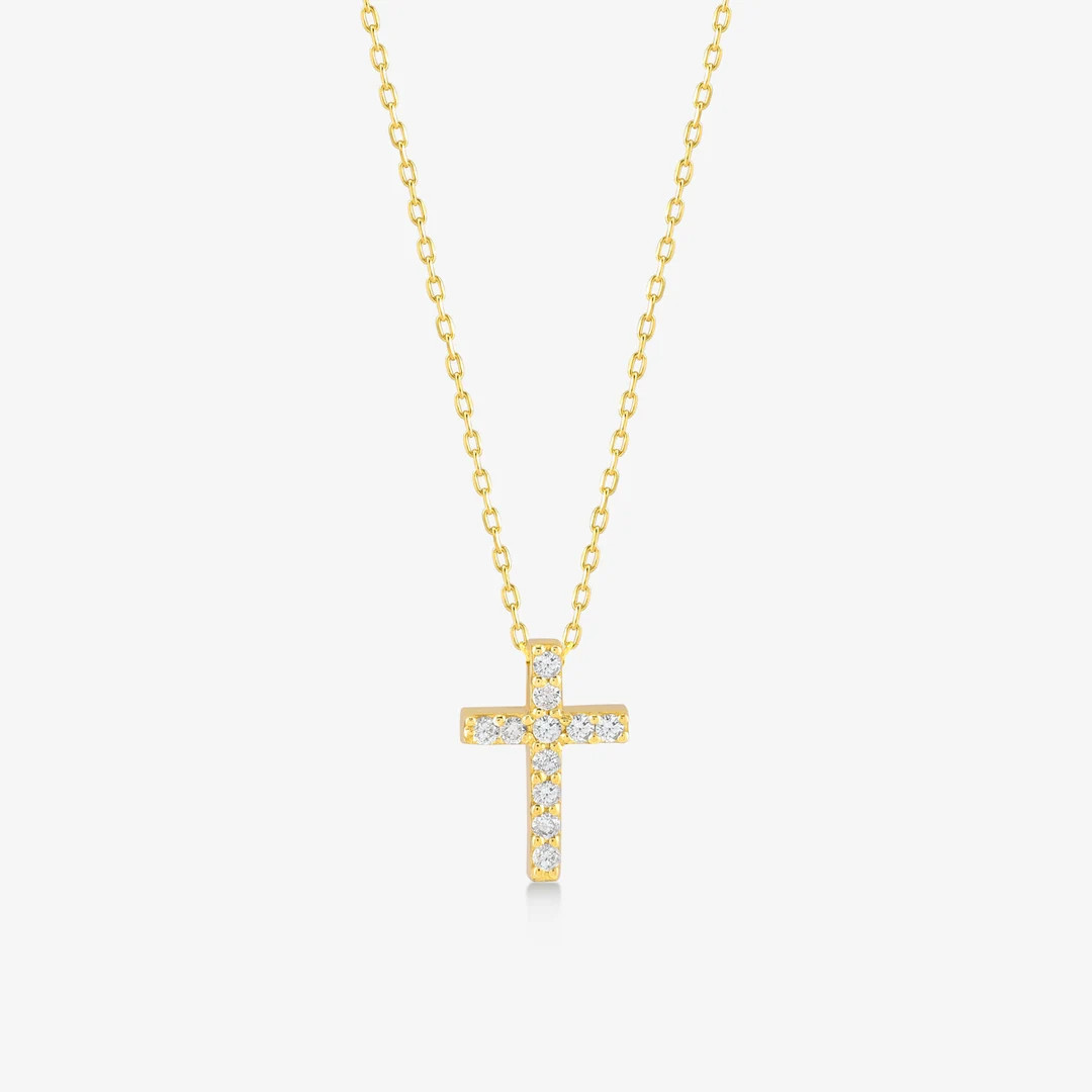 Dainty 14K Solid Gold Diamond Cross Necklace - Religious Jewelry - Etsy | Etsy (US)