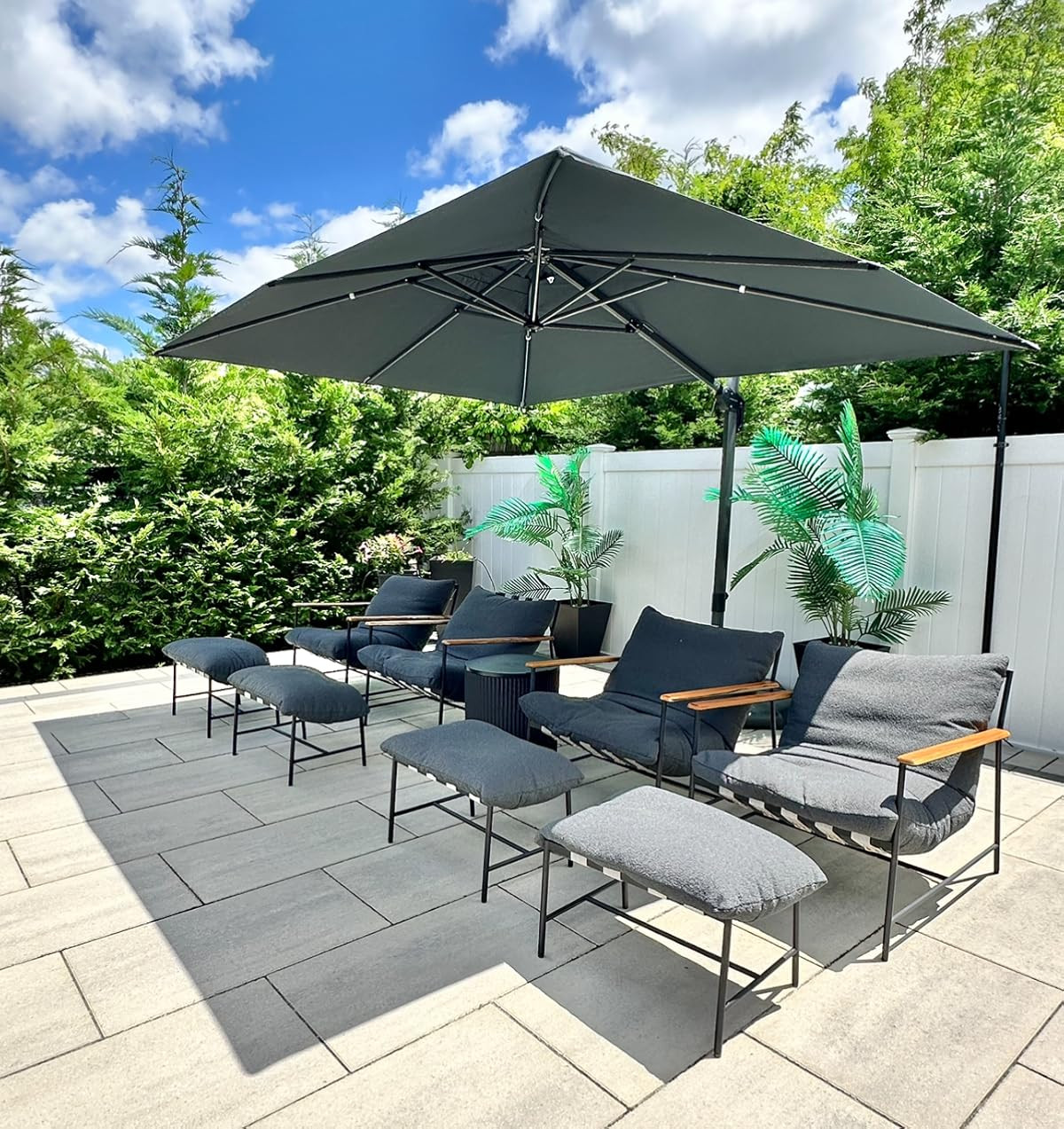 Cantilever umbrella, sturdy umbrella, patio furniture, patio decor, heavy umbrella base, outdoor find, realistic palm trees, outdoor oasis | Amazon (US)