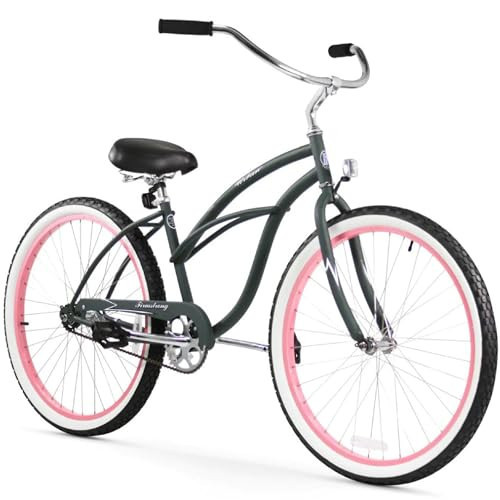 Firmstrong Urban Women's Beach Cruiser Bike, Single Speed Bicycle, 26 Inch Wheels, Army Green with Pink Rims | Amazon (US)