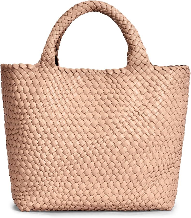 Woven Bag for Women, Vegan Leather Woven Handbag Tote Bag Large Beach Travel Handbag and Purse | Amazon (US)
