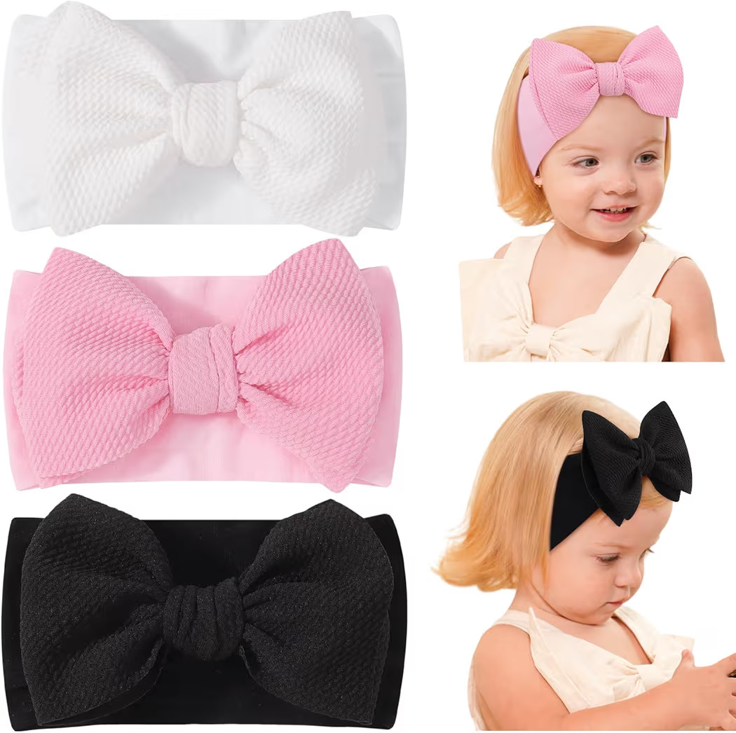 jollybows 3PCS Baby Bows Headbands Soft Nylon Baby Girl Headbands for Newborn Infant Toddler Kids... | Amazon (US)