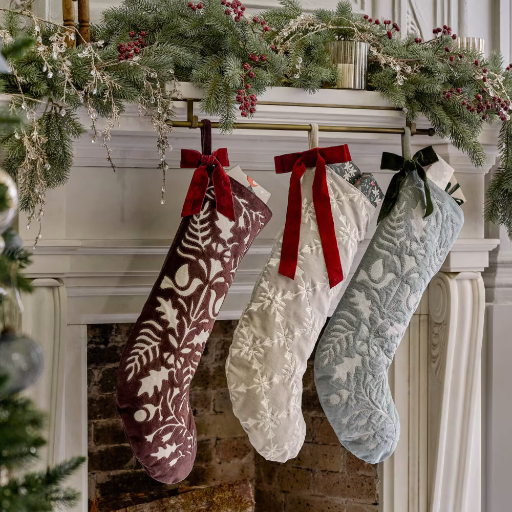 Aurora Embroidered Velvet Stocking | Magnolia