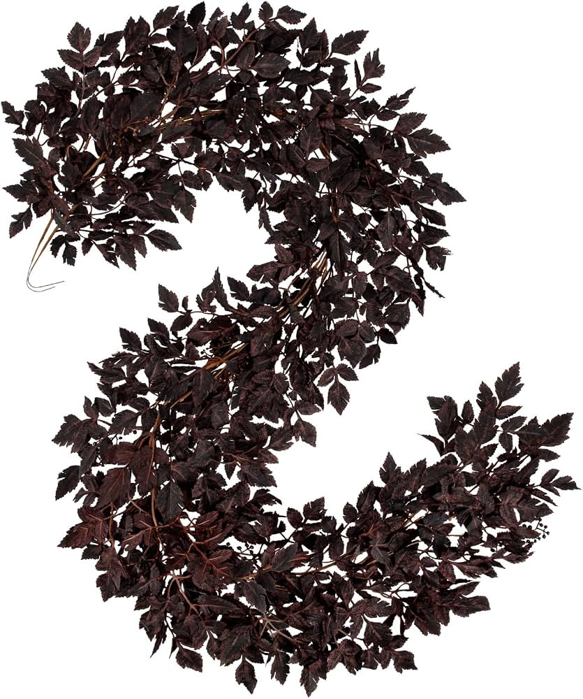 Hollyone 2 Pack Fall Garland 6FT Artificial Plum Cimicifuga Seeded Leaf Garlands Faux Purple Leav... | Amazon (US)