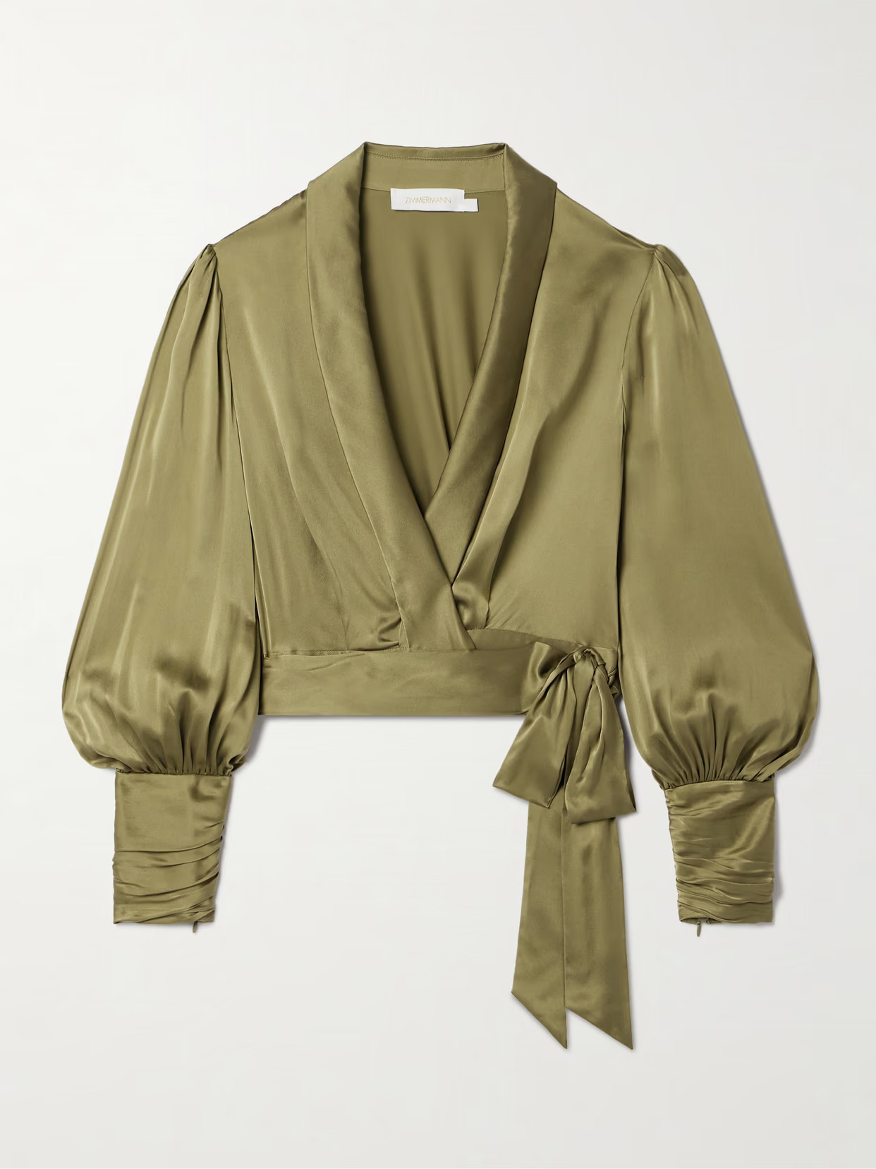 Zimmermann - Silk-satin Wrap Blouse - Green | NET-A-PORTER (US)
