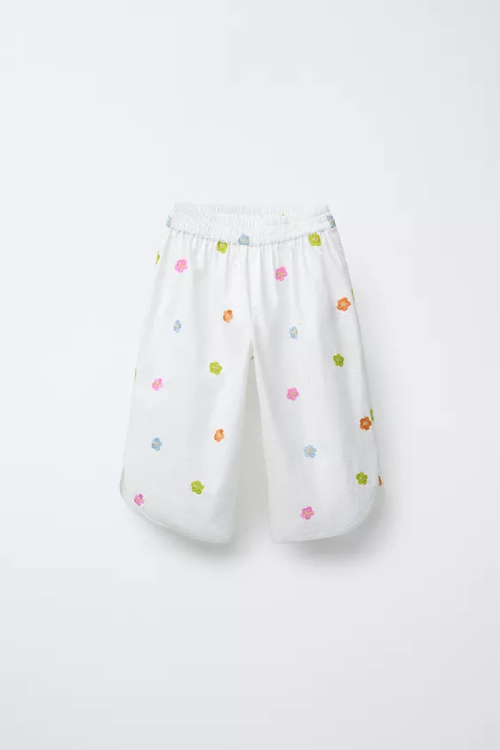 EMBROIDERED FLORAL POPLIN PANTS | Zara US