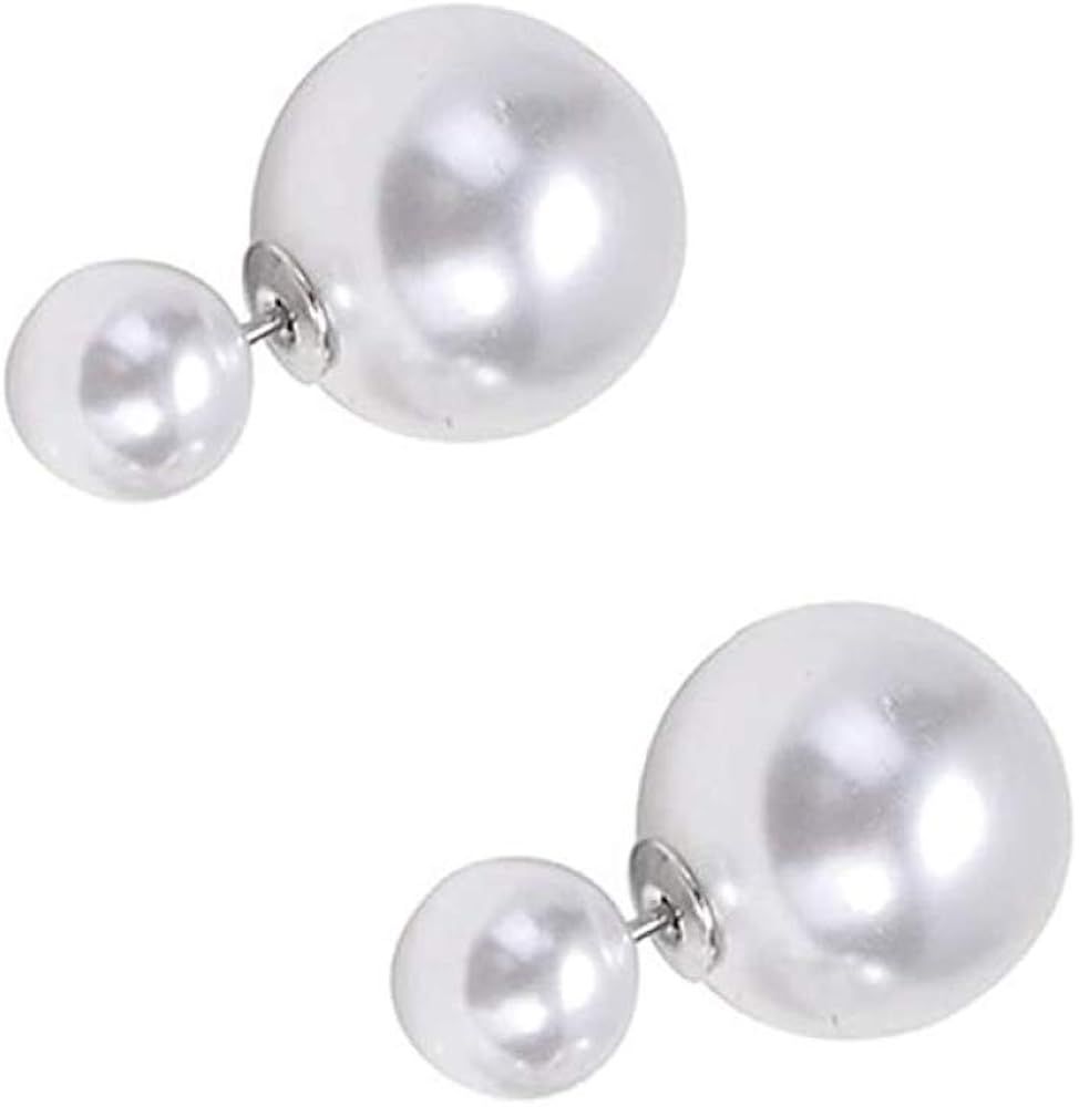 925 Sterling Silver Double-sided Pearl Balls Stud Post Earrings Cute Smooth Candy Ball Perforated... | Amazon (US)