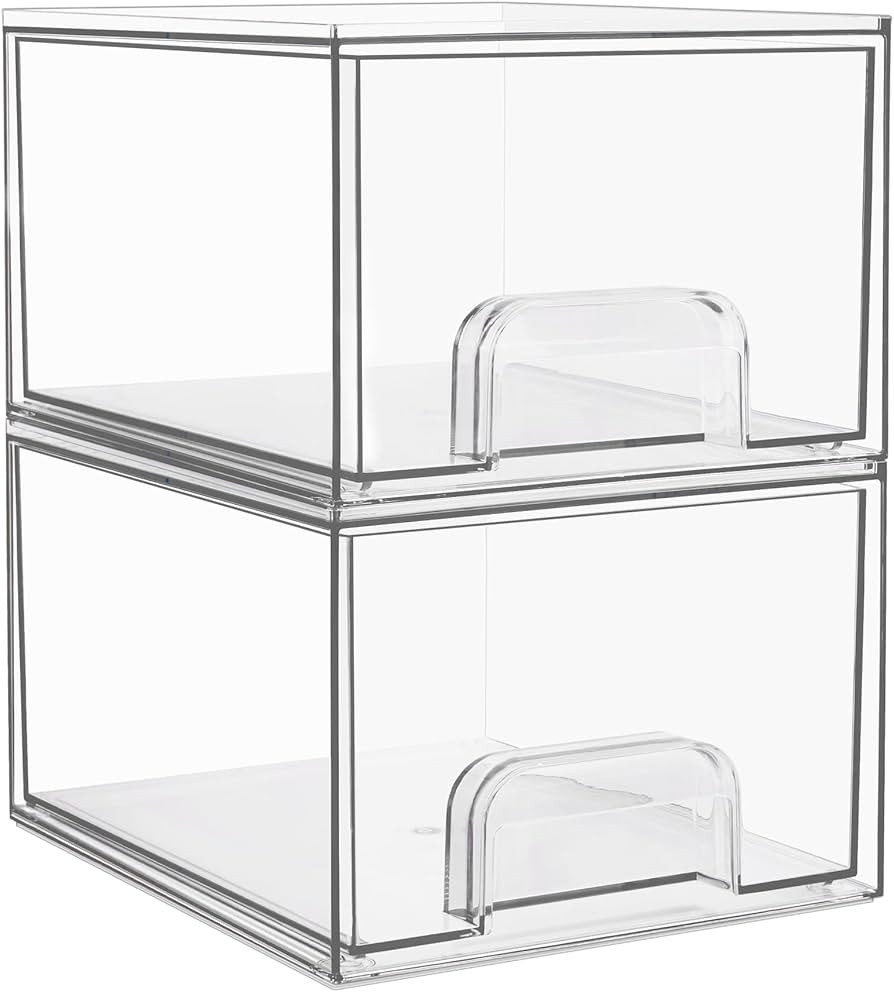 2 Pack Stackable Makeup Organizer Storage Drawers, Vtopmart 4.4'' Tall Acrylic Bathroom Organizer... | Amazon (US)