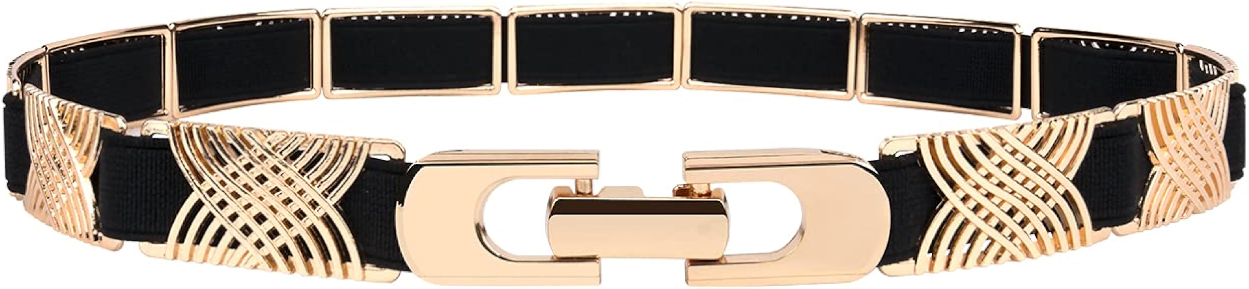 Women Dress Belts Elastic Stretch Waist Belts for women Dresses with Gold Buckle | Amazon (US)