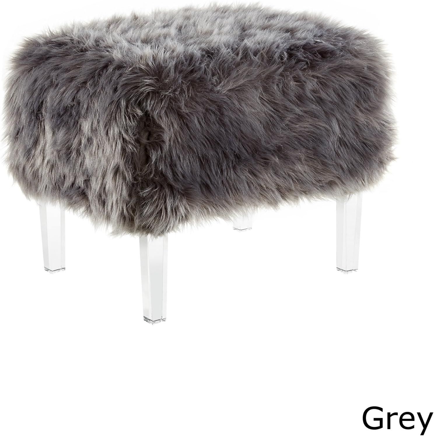 Inspired Home Ava Grey Faux Fur Ottoman - Modern Acrylic Legs | Upholstered | Living Room, Entryw... | Amazon (US)