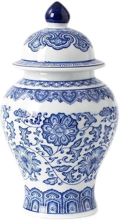 Blue and White Ginger Jar, Ceramic Chinoiserie Decorative Jars for Home, Office, Flower Vase Poce... | Amazon (US)