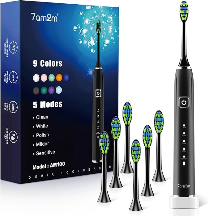 7AM2M Sonic Electric Toothbrush with 6 Brush Heads for Adults&Kids, One Charge for 120 Days, Wire... | Amazon (US)