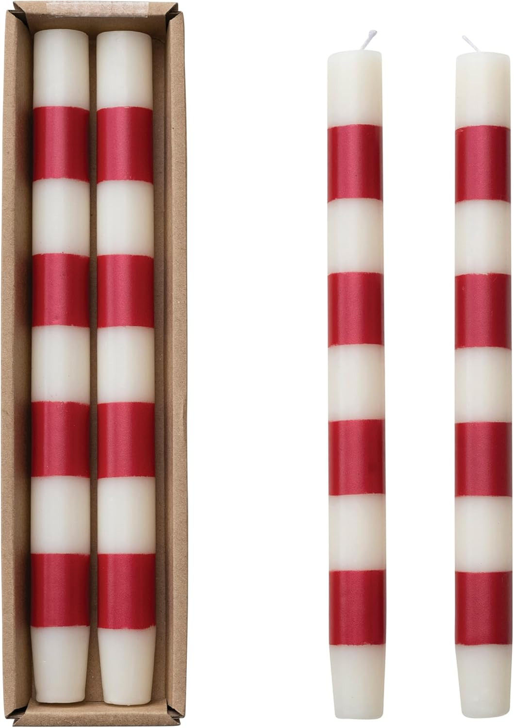 Creative Co-Op 10' H Unscented Taper Candles w/Stripes in Box, Cream Color & Red, Set of 2 (Appro... | Amazon (US)