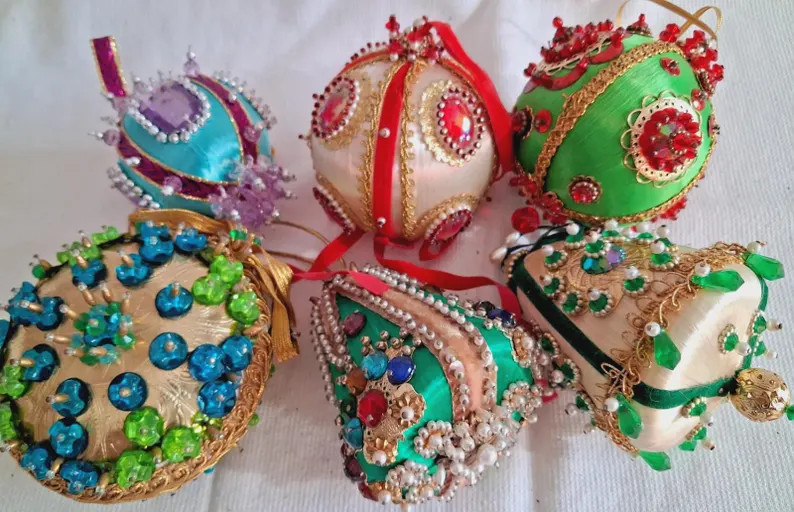 LOT Vintage Handmade Bead Sequin Push Pin Christmas Ornaments Jewel Pearl Fancy | Etsy (US)