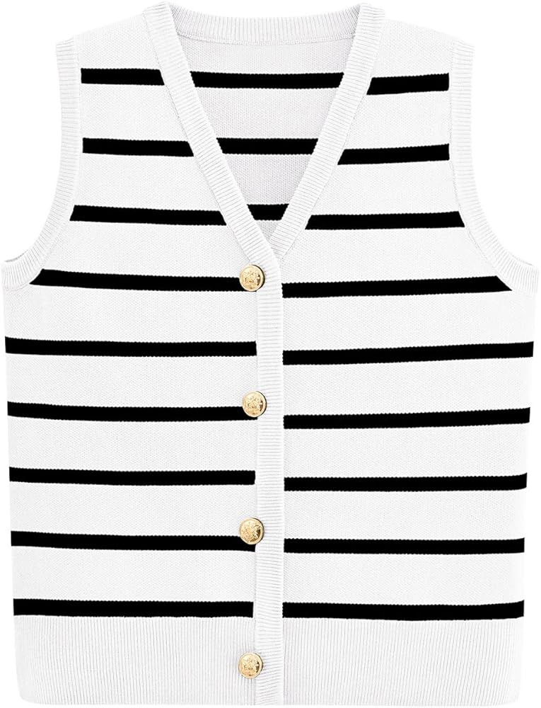 NALANISA Women's Trendy Sleeveless Knit Striped Sweater Vest Tank Tops 2024 Summer Slim Fitted Te... | Amazon (US)