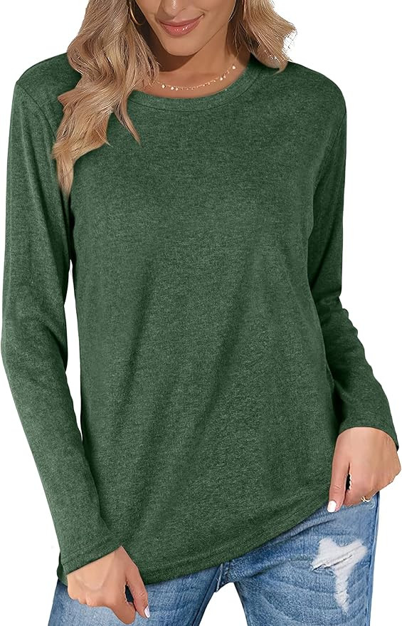 Aokosor Womens Long Sleeve Shirts Casual Crewneck Basic Tee Tops | Amazon (US)