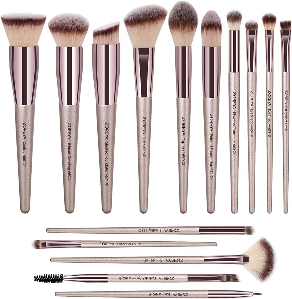 ZOREYA Makeup Brushes, 15 Pcs Professional Premium Synthetic Brush Set, Foundation Concealer Eyes... | Amazon (US)
