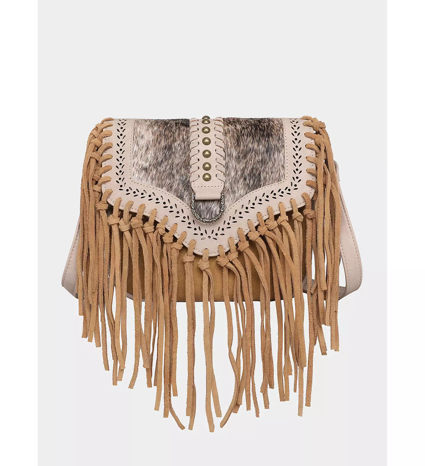 Womens Fringe Studded Cross Body:Brown:ONE SIZE | Wrangler