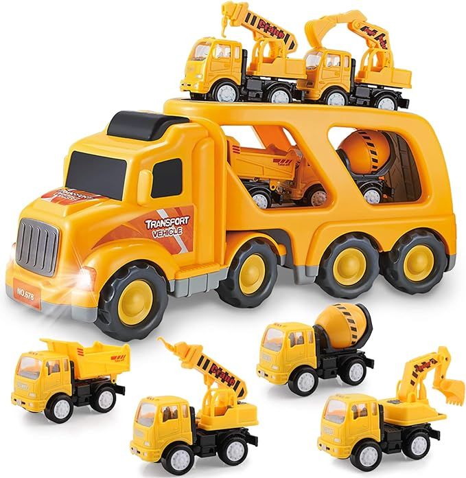 Construction Truck Toys for 3 4 5 6 Years Old Toddlers Kids Boys and Girls, Car Toy Set with Soun... | Amazon (US)