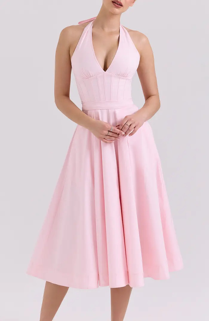 Allena Halter Stretch Cotton Midi Sundress | Nordstrom