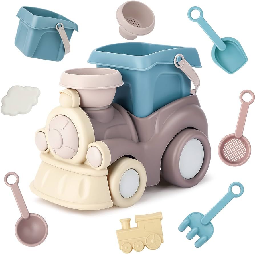 Aigitoy Beach Toys for Toddlers, Kids Sand Toys Includes Beach Bucket, Dump Train Toy, Sand Shove... | Amazon (US)