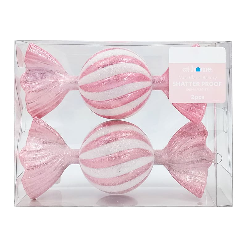 Mrs. Claus' Bakery 2-Count Pink & White Candy Ornament, 6.3" | At Home