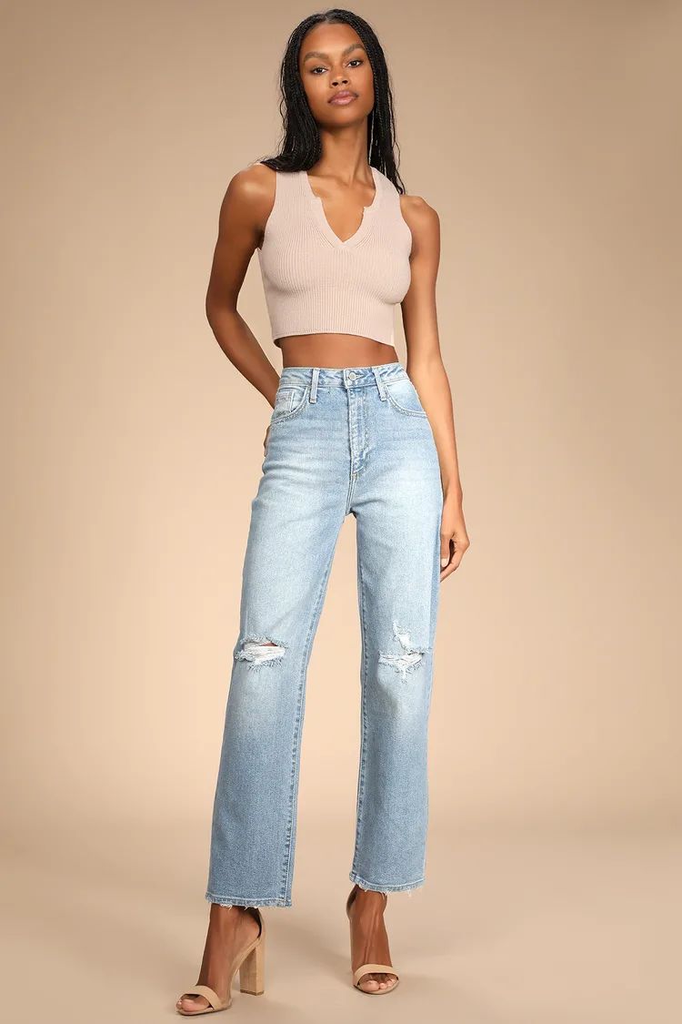 Generational Style Light Wash Distressed High Rise Dad Jeans | Lulus