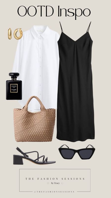 Slip Dress | White Button Down | Heeled Sandal | Woven Bag |

#LTKunder100 #LTKunder50 #LTKfit