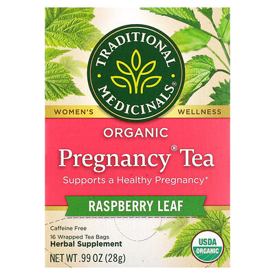 Traditional Medicinals, Organic Pregnancy® Tea, Raspberry Leaf, Caffeine Free, 16 Wrapped Tea Bags, 0.99 oz (28 g) | iHerb