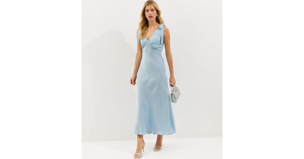 Light Blue Tie Shoulder Plunge Maxi Dress | New Look | New Look (UK)