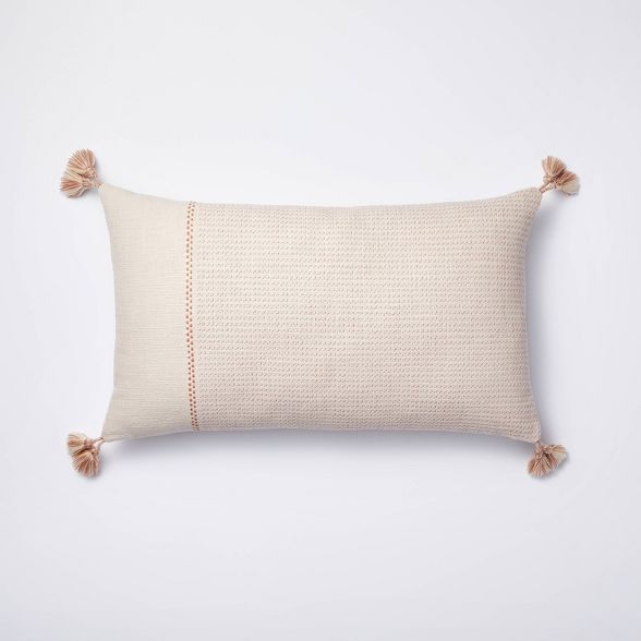 Oblong Woven Texture Tassel Decorative Throw Pillow Blush/Light Beige - Threshold™ designed wit... | Target