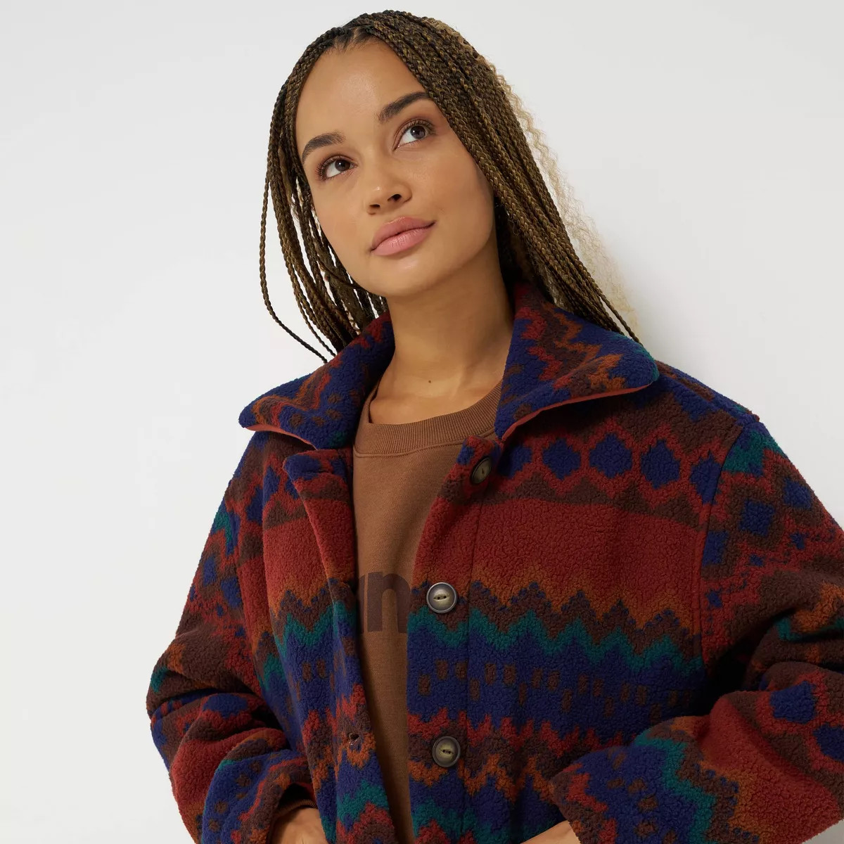 Wrangler Women's Button-Up Jacket - Brown/Blue 3X | Target
