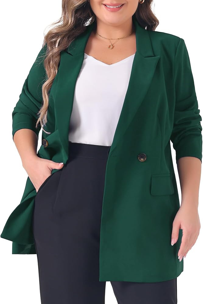 Agnes Orinda Plus Size Blazers for Women Lapel Button with Pocket Office Work Jackets Long Blazer | Amazon (US)