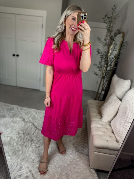 Weekend Walmart Wins try on
Pink eyelet midi dress- medium 

#LTKShoeCrush #LTKFindsUnder50 #LTKSeasonal