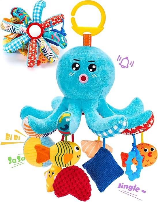 hahaland Baby Toys 0-6 Months Car Seat Toy Octopus Plush with Pulling Cords | Amazon (US)