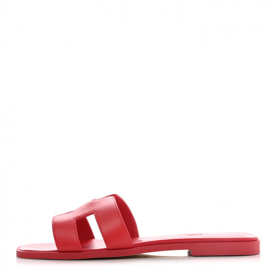 HERMES Calfskin Oran Sandals 37 Rouge Bali | Fashionphile