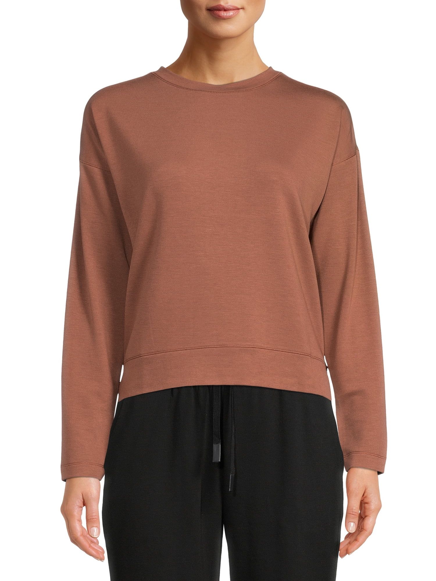 Avia Women's Long Sleeve Drop Shoulder Soft French Terry Cloth Tee | Walmart (US)
