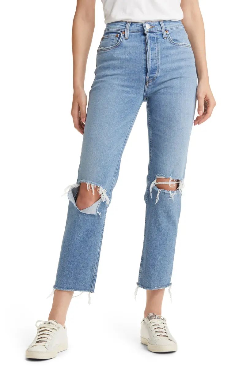 '70's Stove Pipe Ripped Raw Hem Jeans | Nordstrom