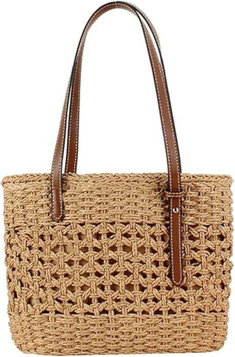Womens Straw Tote Handbag - Summer Beach Bag with Top Handle - Handwoven Shoulder Bag - 2024 | Amazon (US)