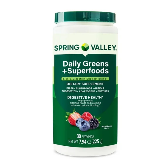 Spring Valley Daily Greens + Super Foods Digestive Health Dietary Supplement, Mixed Berry Flavor,... | Walmart (US)