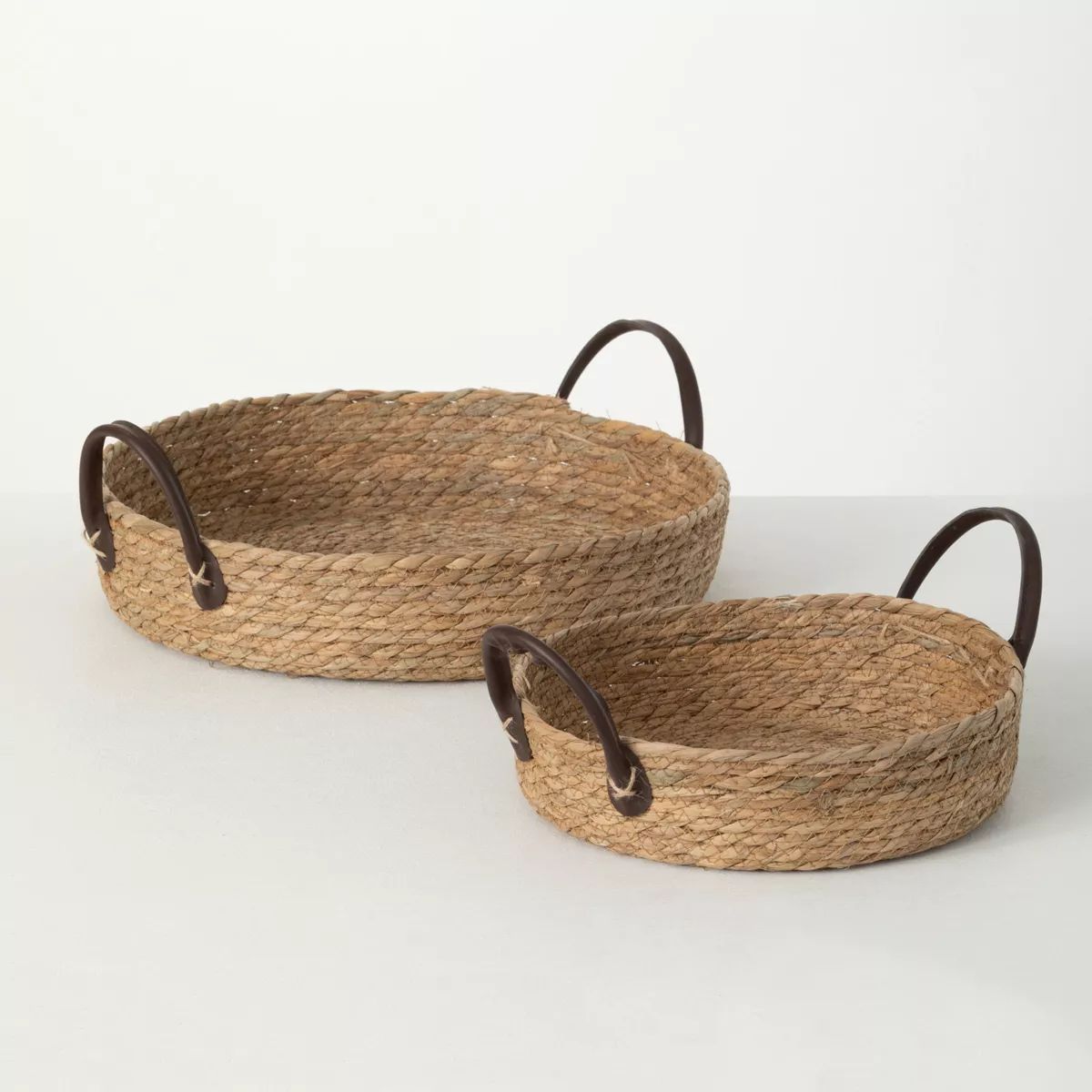Sullivans Handled Woven Wicker Tray Set of 2, 6"H & 5.5"H Brown | Target