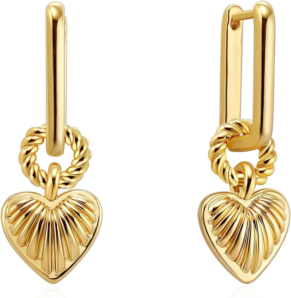 Heart Hoop Earrings for Women, 18K Gold Plated Dainty Heart Drop Earrings Lightweight Gold Hoop E... | Amazon (US)