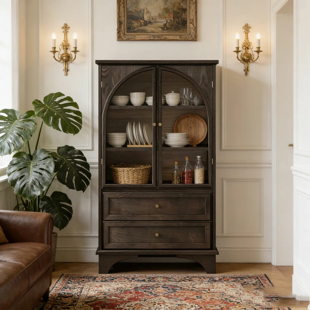 52.17"H Glass Door Display Case Storage Cabinet with 2 Drawers and Adjustable Shelf, Spacious Sto... | Wayfair North America